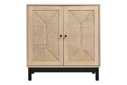 Rustic Wooden Cabinet with Woven Doors - Natural Colour