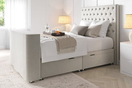 TV Ottoman Storage Bed with Chesterfield Headboard - 4 Sizes