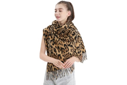 Women's Leopard Print Warm Scarf- Grey, Khaki, & Yellow