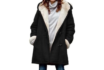 Women's Long Hooded Jacket with Fleece Fur Lining - 8 Sizes, 10 Colours!