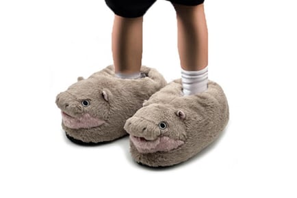 Fluffy Moo Deng Hippo Novelty Slippers - One Size!