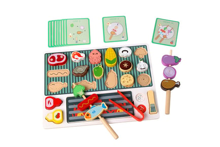 Kids' Non-Toxic Wooden BBQ Grill Toy Set