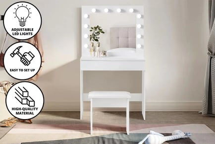 Hollywood Dressing Table Set with Square LED Mirror & Stool