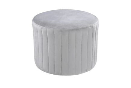 Grey Velvet Round Pouf Footstool