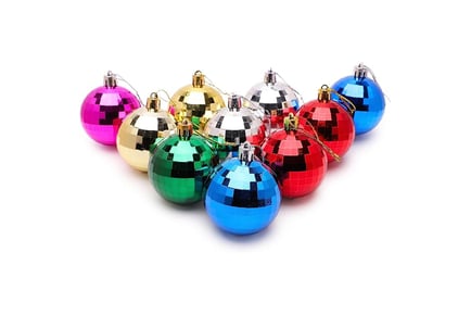 Pack of 12 Christmas Shiny Disco Ball Baubles