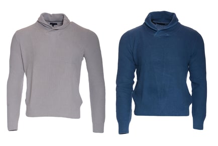 Men's Plain 100% Cotton Knit-Jumper Shawl Neck - 4 Sizes, 2 Colours