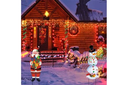 Snowman Santa Outdoor Xmas Stake Lights