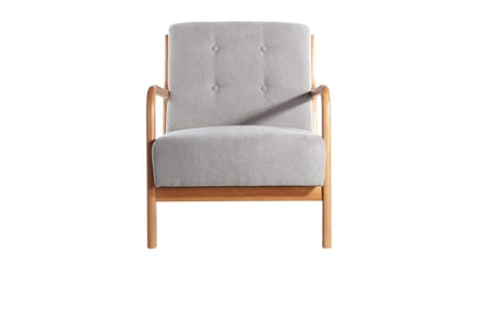 Wooden Armchair with Tufted Upholstered Cushion - Grey