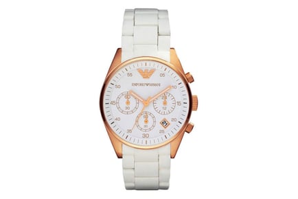 Emporio Armani AR5920 Women's Chronograph Watch - White, Rose Gold