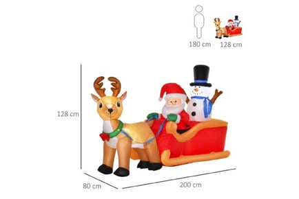 Santa & Reindeer Sleigh Inflatable, 1.3m