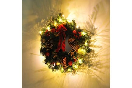 60cm Pre-Lit Christmas Door Wreath