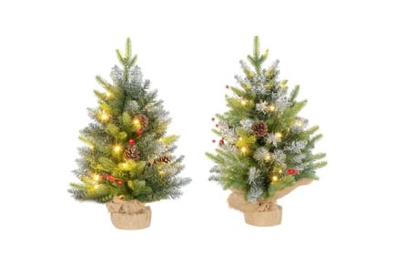 Set of Two 2ft Trees w/ Lights & Berries