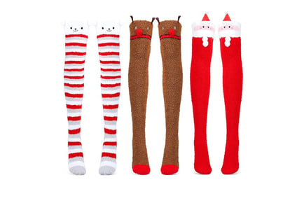 Over The Knee Xmas Fleece Socks - 3 Pack Options & 5 Colours