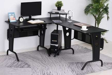 HOMCOM L-Shaped Corner Desk - Black