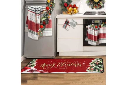 2Pcs Set Xmas Kitchen Washable Floor Mat