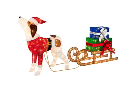 Pre-Lit Christmas Dog Sleigh with Gift Boxes