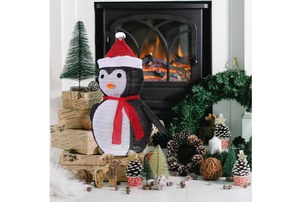 Penguin Xmas Yard Sign with Stakes Light