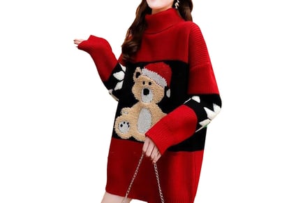 Women's Christmas Themed Turtleneck Jumper - Red or Green