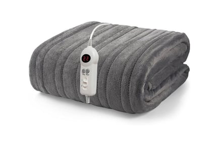 Large or XL Electric Heated Fleece Throw Blanket - Grey