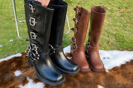 Women's Chunky Knee-High Boots with Buckle - 5 Sizes, 2 Colours!