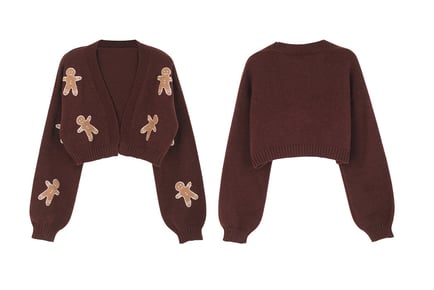 Gingerbread Man Patterned Knitted Cardigan - 4 Sizes, 6 Colours