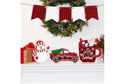 6Pcs Xmas Wooden Tiered Tray Decor