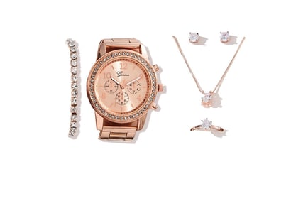 5-Piece Women's Quartz Watch & Jewellery Gift Set - 3 Colours