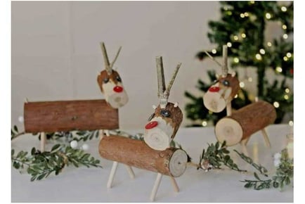 3PC WOODEN LOG REINDEER FAMILY