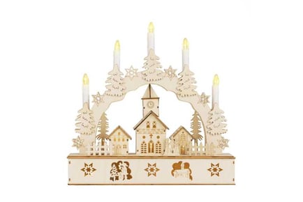 WOODEN CHRISTMAS SCENE CANDLE BRIDGE