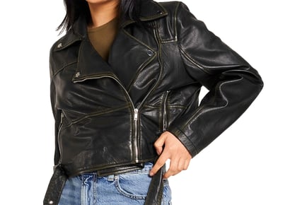 Women's Black Oversized Cropped Real Leather Jacket - 6 Sizes