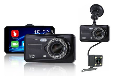 Touchscreen 1080P HD Front & Rear Dash Cam w/ Optional 32GB SD Card