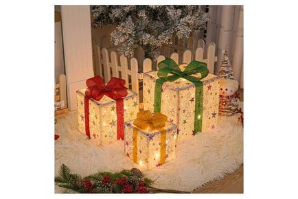 3Pcs Christmas Gift Boxes LED Lights