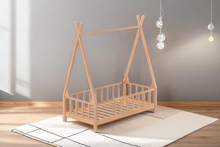 Kids' House-Shaped Wooden Bed with Guardrails