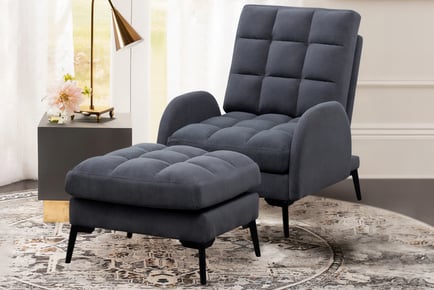 Velvet Upholstered Recliner Chair with Footstool - 3 Colours