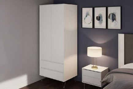 White Wardrobe, 2 Drawers, Gold Legs