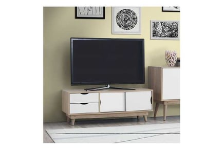 Oak TV Unit with Sliding Doors & Drawer