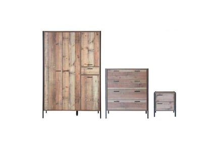 Rustic Bedroom Set with Wardrobe, Chest