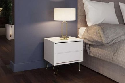 White Bedside Table, 2 Drawer Storage