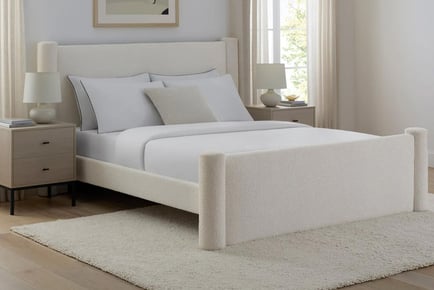 Cream Boucle Upholstered Pillar Bed Frame - 3 Sizes