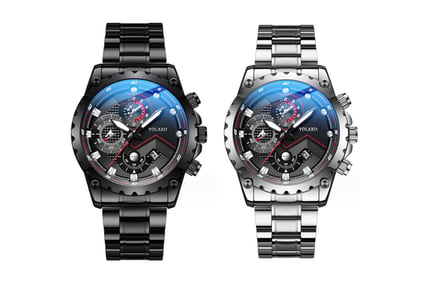 Automatic Waterproof Three-Hand Watch - Black and Silver