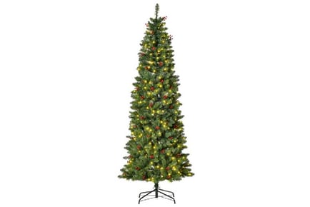 7ft Prelit Pencil Christmas Tree with LED & Berries