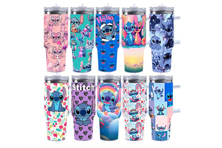 40oz Lilo & Stitch Inspired Tumblr with Handle and Straw - 10 Designs