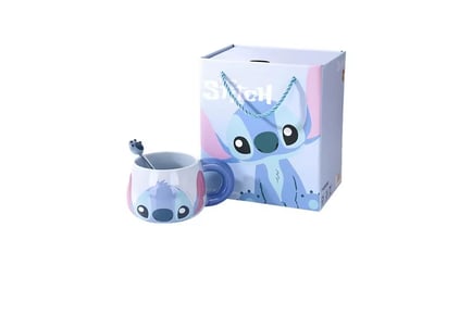 Lilo & Stitch-Inspired Ceramic Cup with Matching Spoon - Blue or Pink