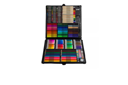 258Pc Art Box Set with Colour Markers, Pencils, Paints & Brushes