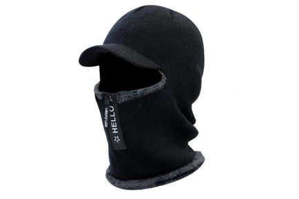 Unisex Fleece Lined Thermal Zip-Up Hat Neck Warmer - 3 Colours