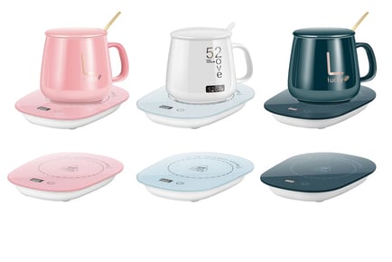 Electric Heated Coffee Mug & Warmer Set - Pink, Green, or Blue