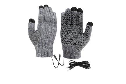 USB Heated Touchscreen-Friendly Gloves - Black or Grey