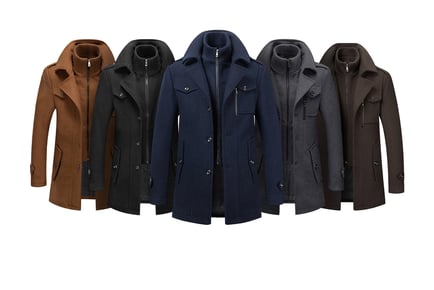 Men's Woollen Winter Coat with Double Collar - 5 Colours!