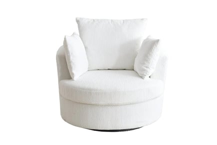 Ruth Corduroy Swivel Armchair with Cushions - White or Grey