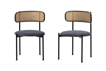 Set of 2 Boho Velvet Dining Chairs with Curved Rattan Backrest